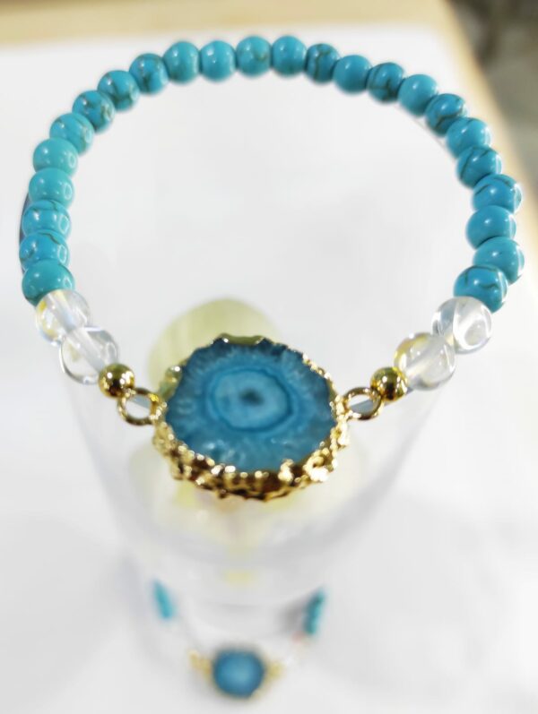 PB2208-Solar Druzy Blue Agate Bracelet