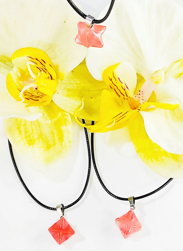 PN2250-3d Six-pointed Star Cherry Quartz Merkaba Star Necklace - Image 5