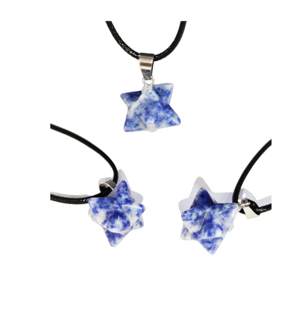 PN2251-3d Six-pointed Star Blue Spot Merkaba Star Necklace - Image 4