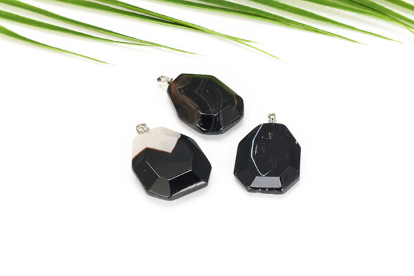 PN2256-Faceted Rectangle Black Agate Necklace - Image 2