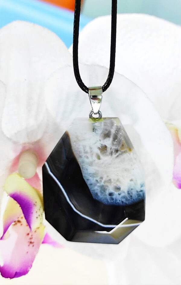 PN2256-Faceted Rectangle Black Agate Necklace