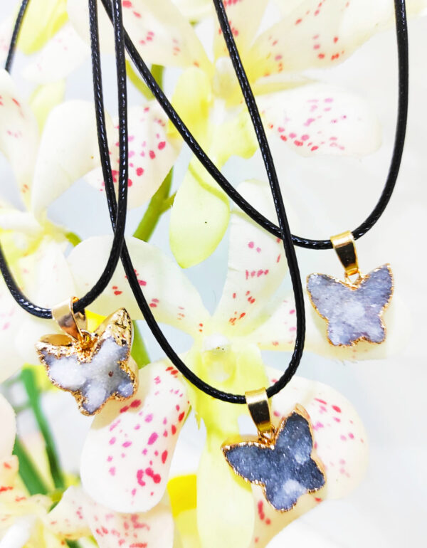 PN2262-Druzy Stone Nature Butterfly Necklace