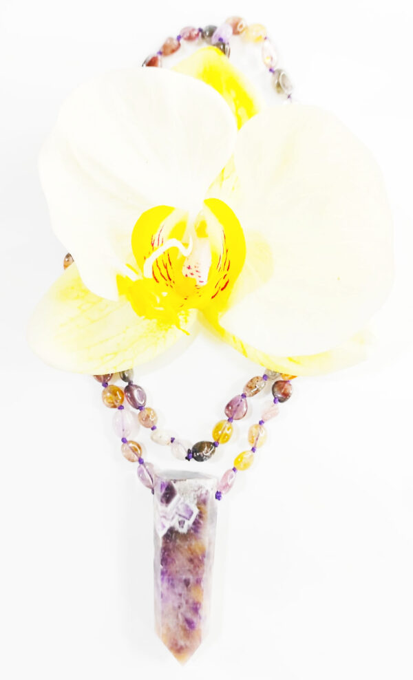 PN2268-Rutilated Amethyst Beads and Chevron Amethyst Pendant Necklace - Image 4