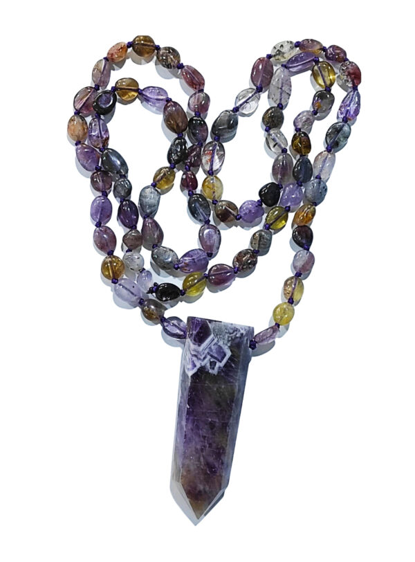 PN2268-Rutilated Amethyst Beads and Chevron Amethyst Pendant Necklace - Image 5