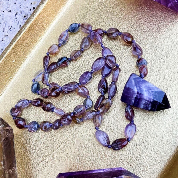 PN2268-Rutilated Amethyst Beads and Chevron Amethyst Pendant Necklace - Image 6
