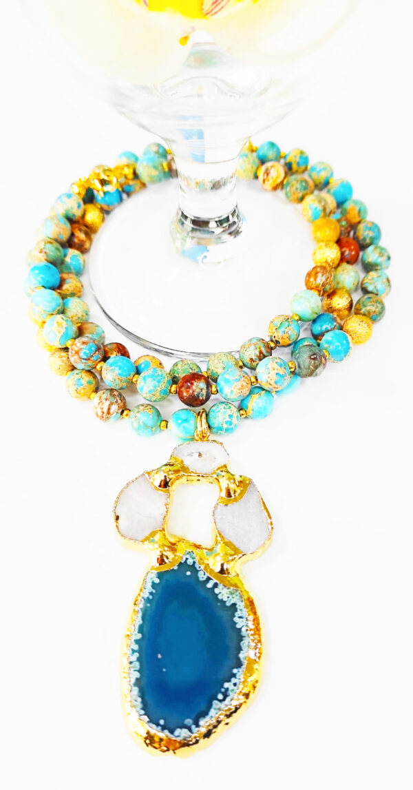 PN2269-Natural Sliced Agate Pendant Necklace with Sea Sediment Beads - Image 2