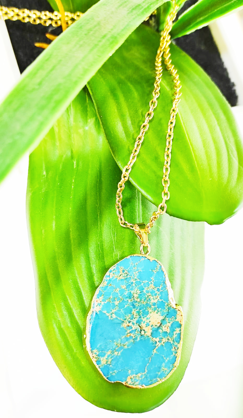 PN2271-Raw Turquoise, December Birthstone Gold Chain Necklace - Image 2