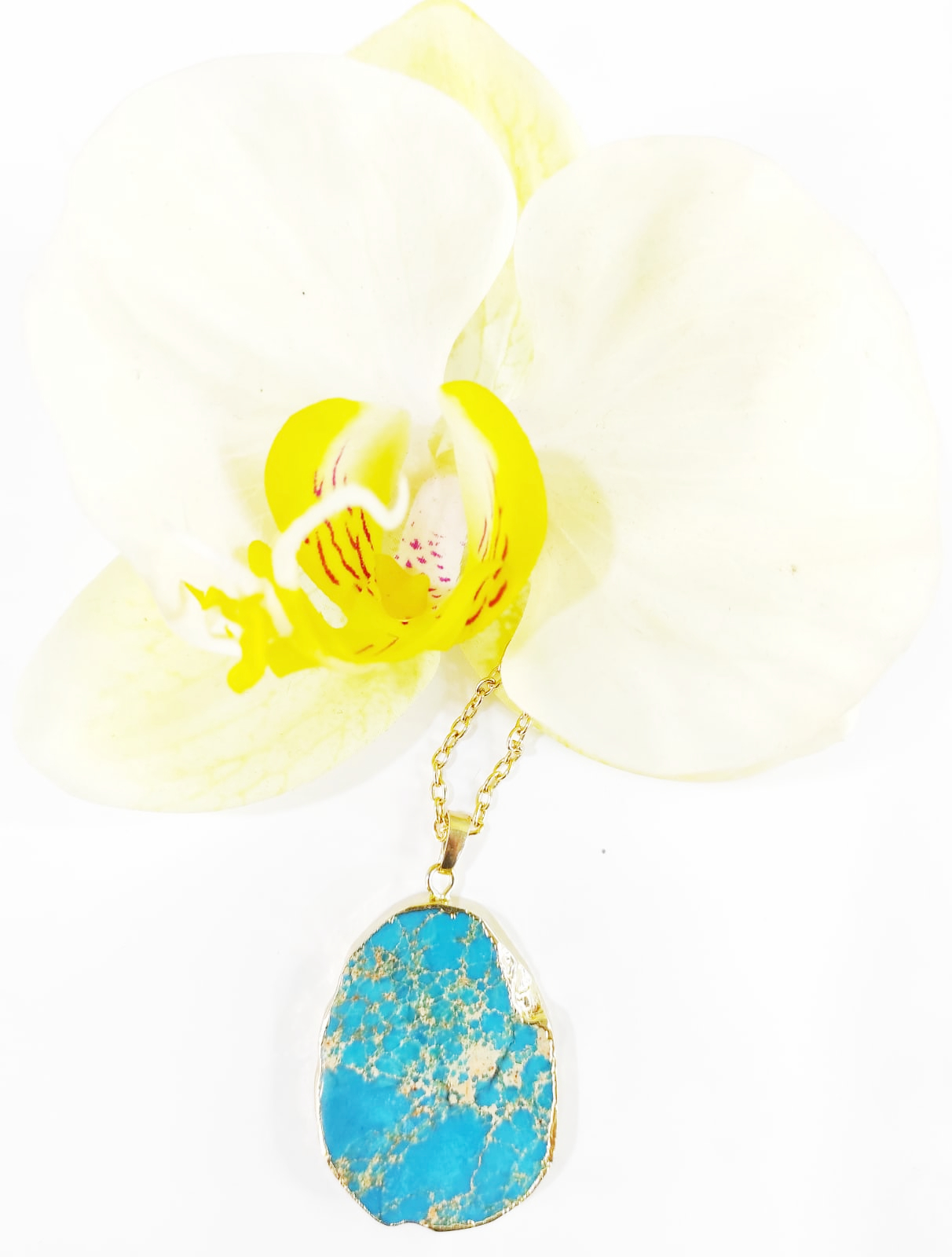 PN2271-Raw Turquoise, December Birthstone Gold Chain Necklace - Image 3