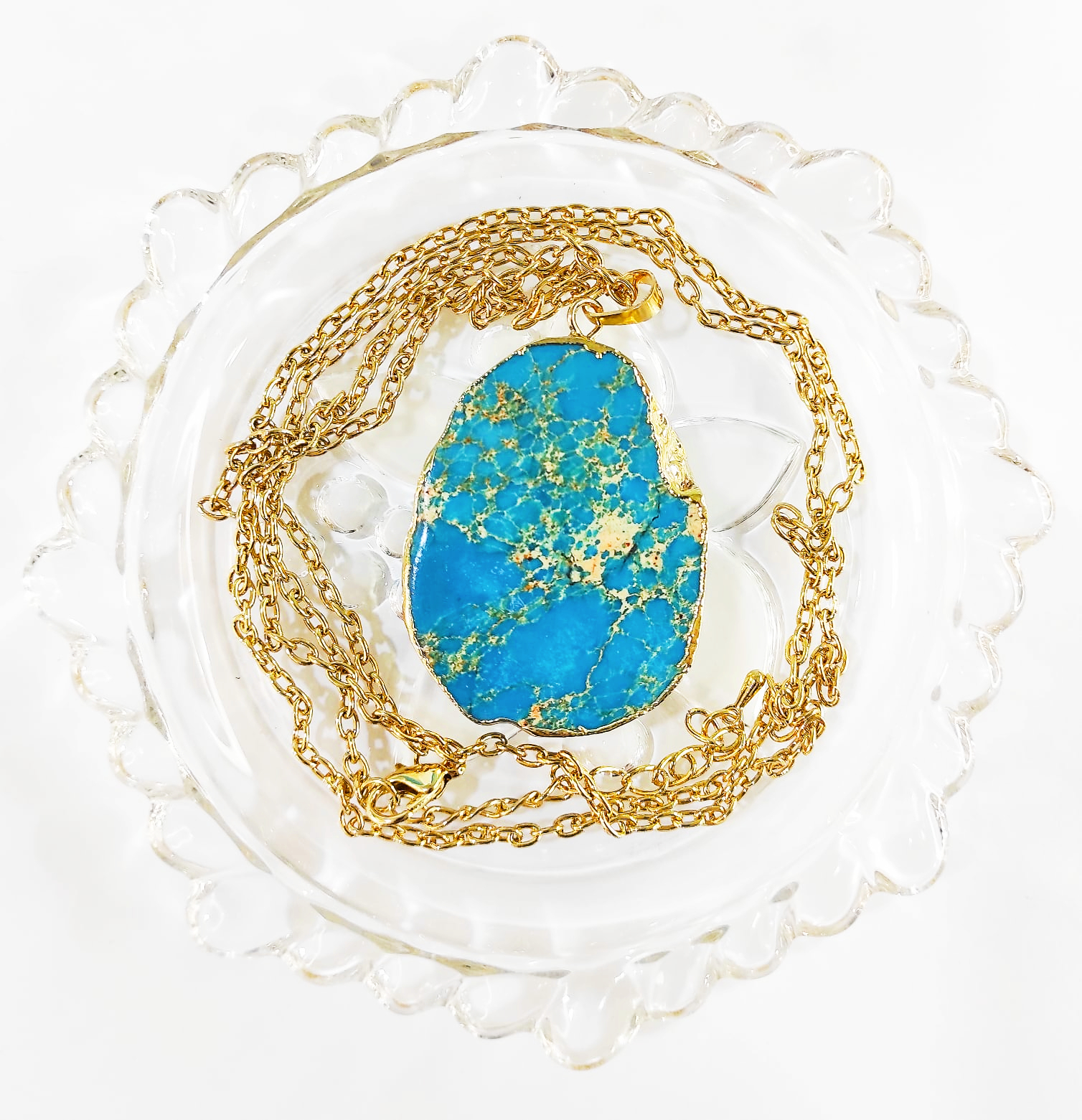 PN2271-Raw Turquoise, December Birthstone Gold Chain Necklace - Image 4