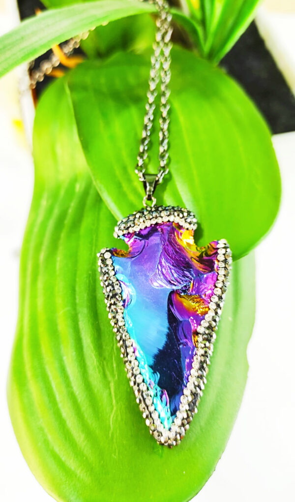 PN2275-Fantastic Rainbow Color Plated Arrowhead Pendant with Long Black Chain Necklace