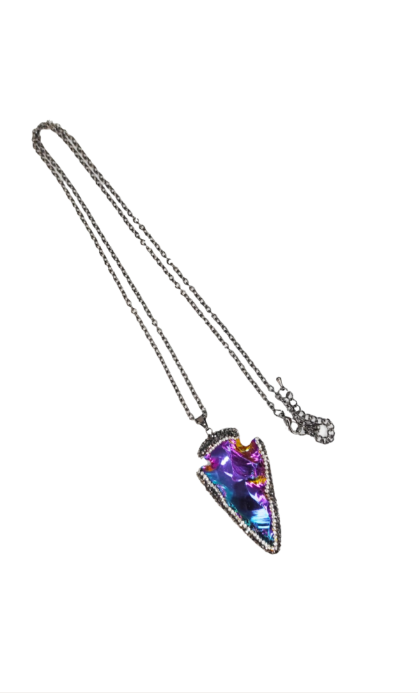 PN2275-Fantastic Rainbow Color Plated Arrowhead Pendant with Long Black Chain Necklace - Image 3