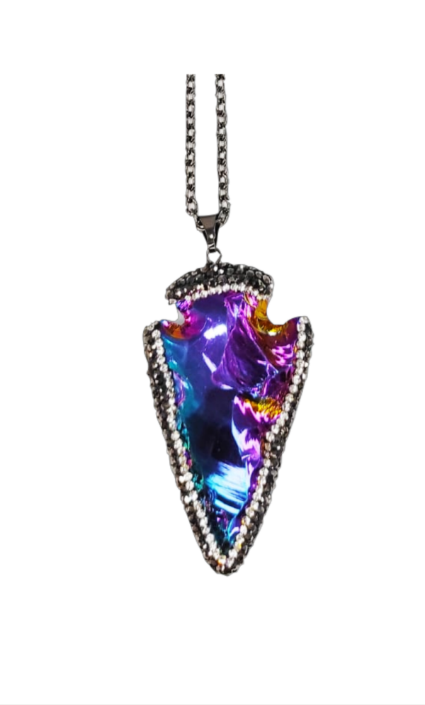 PN2275-Fantastic Rainbow Color Plated Arrowhead Pendant with Long Black Chain Necklace - Image 5