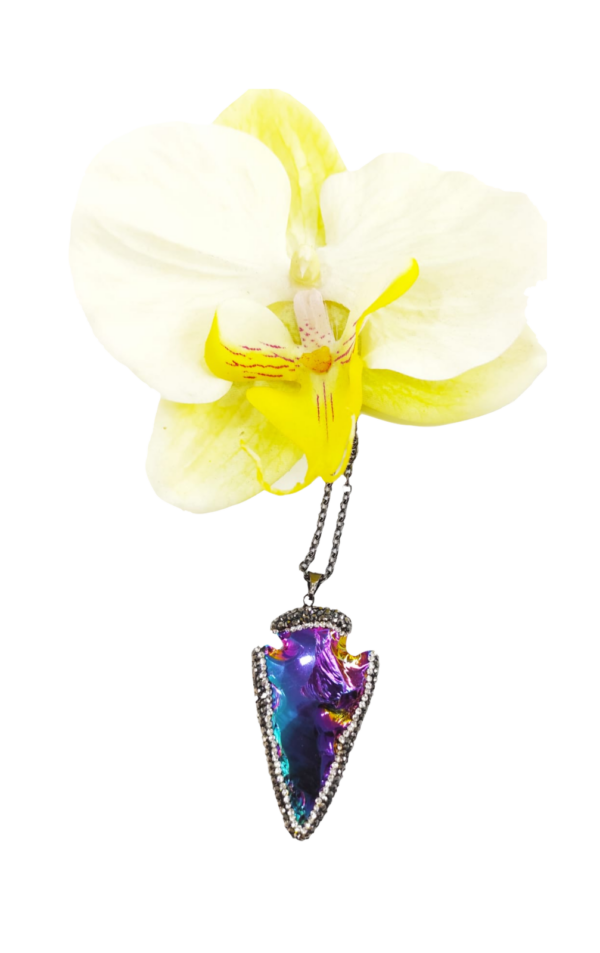 PN2275-Fantastic Rainbow Color Plated Arrowhead Pendant with Long Black Chain Necklace - Image 6