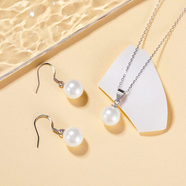 silver color bride simulated pearl Jewelry set for Women for Wedding bride Necklace pendant drop earring gifts - Image 4