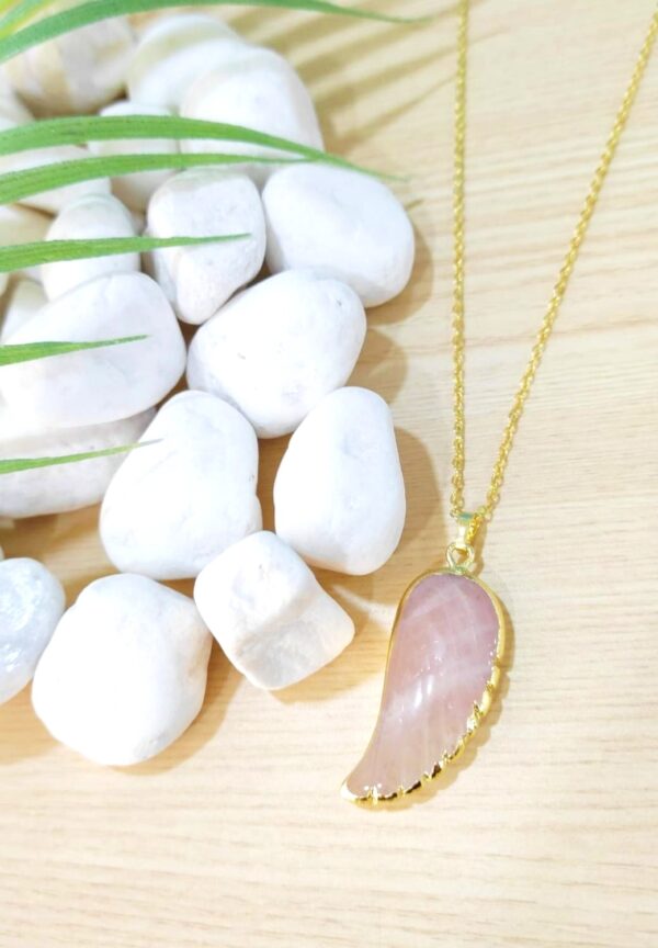 Unique Fashion Wing Shaped Rose Quartz Crystal Pendant Necklace