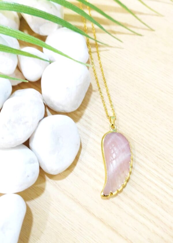 Unique Fashion Wing Shaped Rose Quartz Crystal Pendant Necklace - Image 4