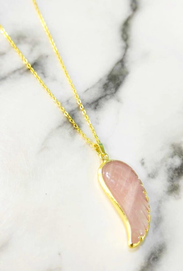 Unique Fashion Wing Shaped Rose Quartz Crystal Pendant Necklace - Image 6