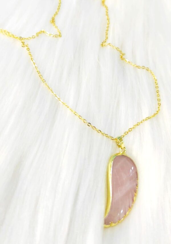 Unique Fashion Wing Shaped Rose Quartz Crystal Pendant Necklace - Image 7