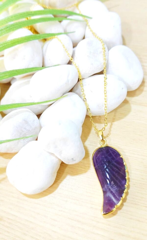 Unique Fashion Wing Shaped Amethyst Crystal Pendant Necklace - Image 3