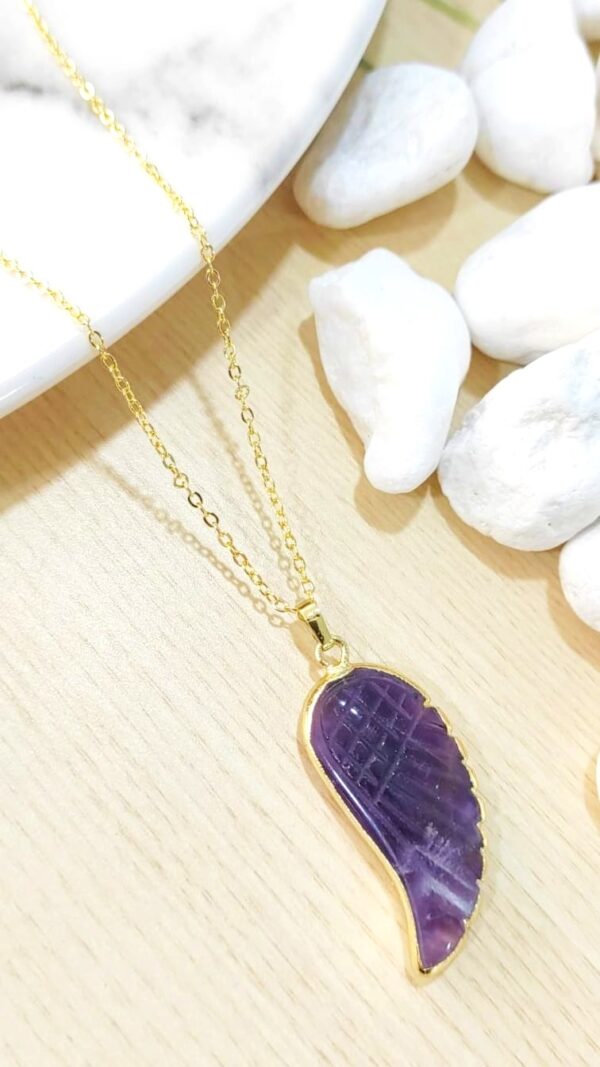 Unique Fashion Wing Shaped Amethyst Crystal Pendant Necklace - Image 5
