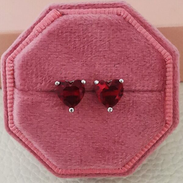 Sterling Silver Red Austrian Crystal Heart Shape Stud Earring - Image 3