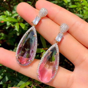 Multicolor Rainbow CZ Crystal Big Water Drop Earring