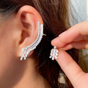 Shiny Silver Tone Asymmetrical Crawler Climber Chic Ear Cuff