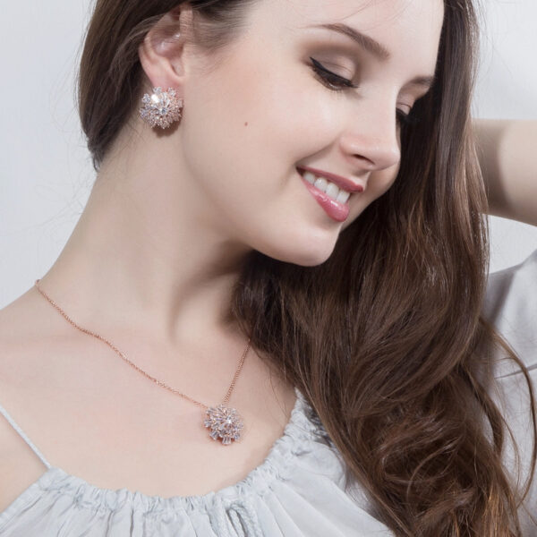 Vivid Flower Rose Gold Necklace and Earrings Jewelry Set - Image 2