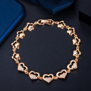 Korean Style Heart Shape Cubic Zirconia Gold Plated Bracelet