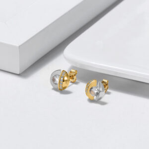 Original Design 925 Sterling Silver 14K Gold Plated with Zirconia Two Tone Unique Design Earring