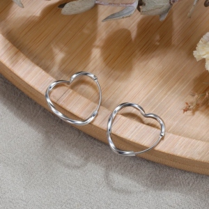 Heart-Shaped Brilliant Shining Simple Platinum Plating 925 Sterling Silver 21mm Hoop Earrings