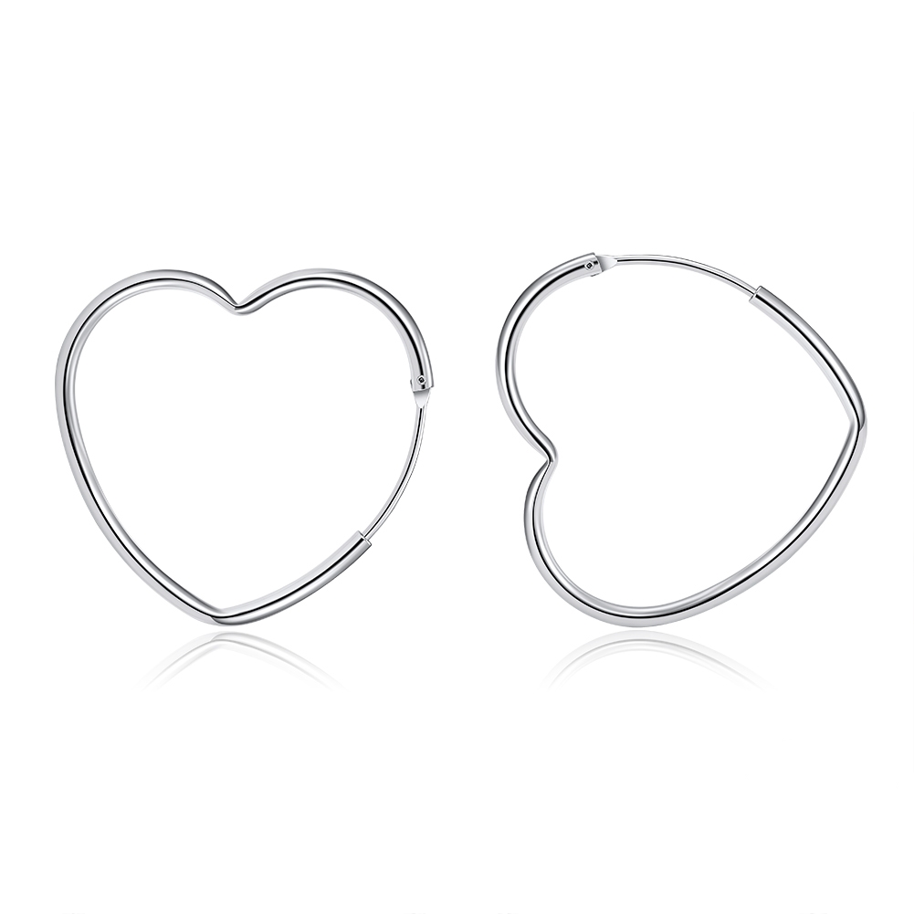 Heart-Shaped Brilliant Shining Simple Platinum Plating 925 Sterling Silver 33mm Hoop Earrings - Image 5