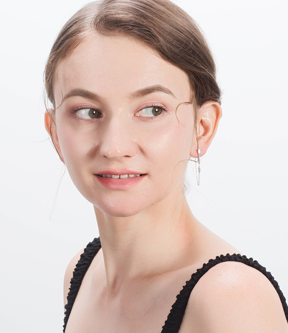 Korean 925 Sterling Silver Zirconia Line Dangle Earrings - Image 4