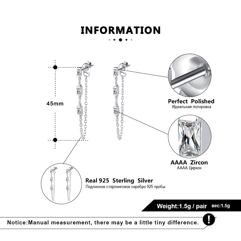 Korean 925 Sterling Silver Zirconia Line Dangle Earrings - Image 6