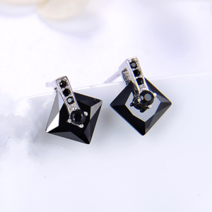 Single Big Square Black Zircon Stone Stud Earrings