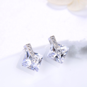 Single Big White Square Zircon Stone Stud Earrings