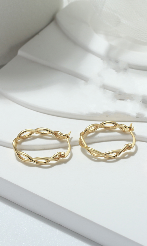 Unique 925 Sterling Silver Gold Plated Brief Hallow Geometric Hoop Earrings - Image 2