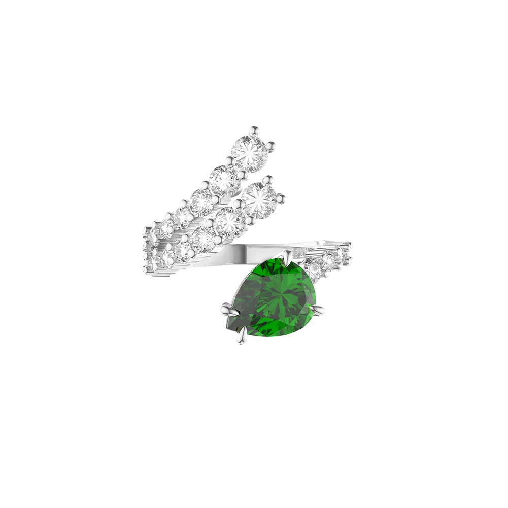 Sparkling Cubic Zirconia Emerald Sterling Silver Adjustable Ring - Image 4