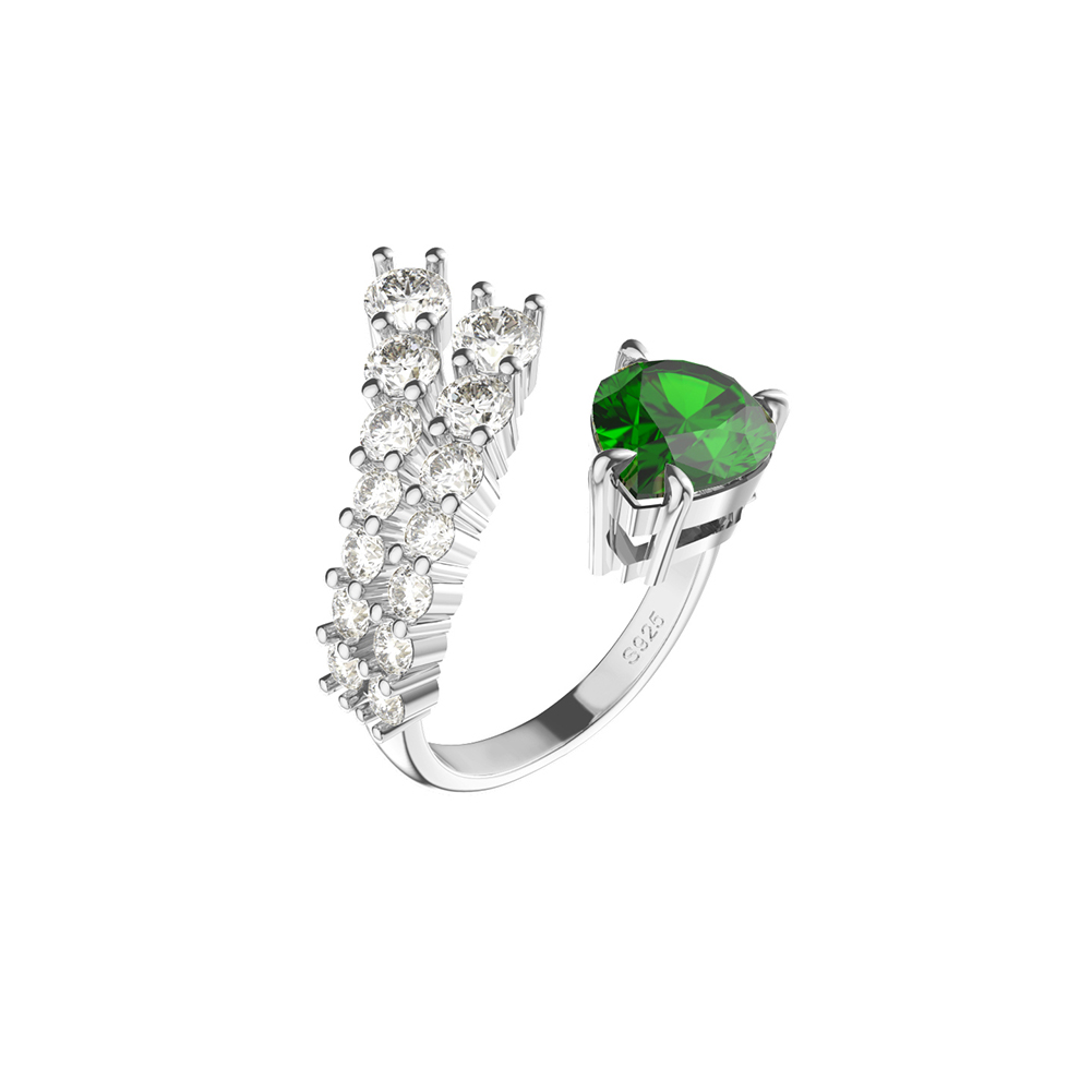 Sparkling Cubic Zirconia Emerald Sterling Silver Adjustable Ring - Image 3