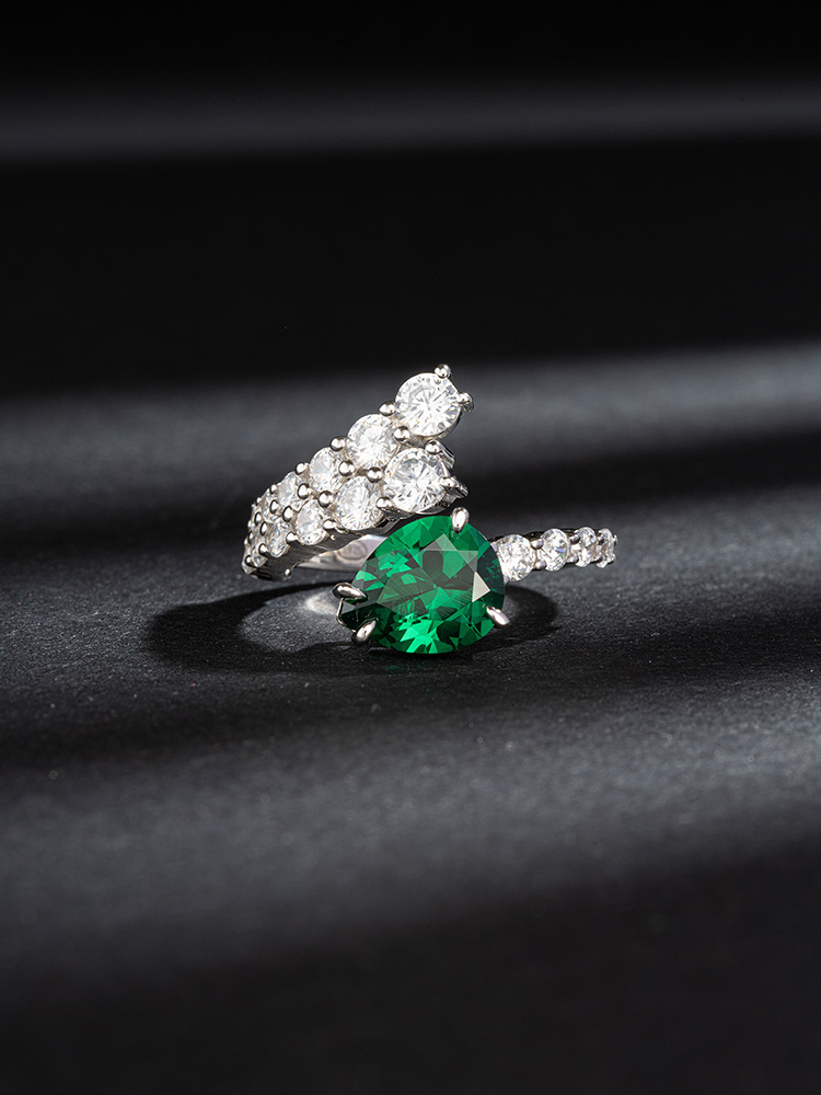 Sparkling Cubic Zirconia Emerald Sterling Silver Adjustable Ring