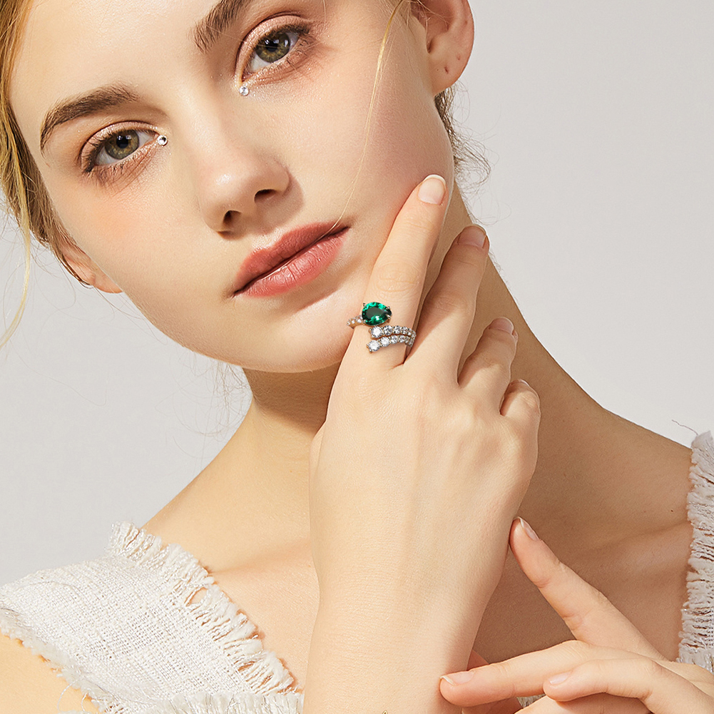 Sparkling Cubic Zirconia Emerald Sterling Silver Adjustable Ring - Image 5