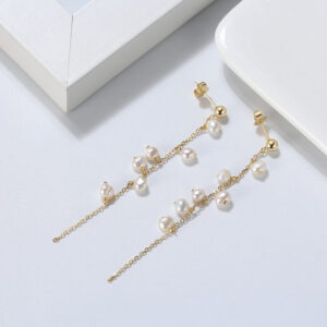 Personality Branch Tassel 925 Sterling Silver 14k Gold Plated Cultured Pearl Earrings