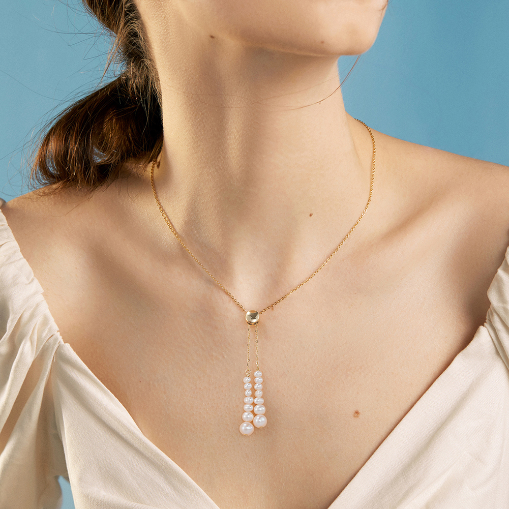 Vintage Adjustable Pearl Pendant Long Tassel Sexy Gold Plated Link Bikini Chest Chain Necklace - Image 3