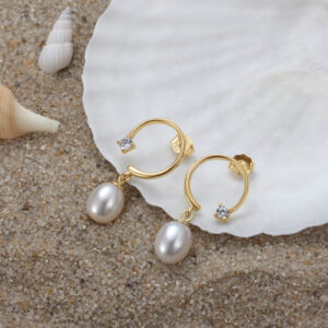 Freshwater Pearls Drop With CZ 14K Gold Plated Earings