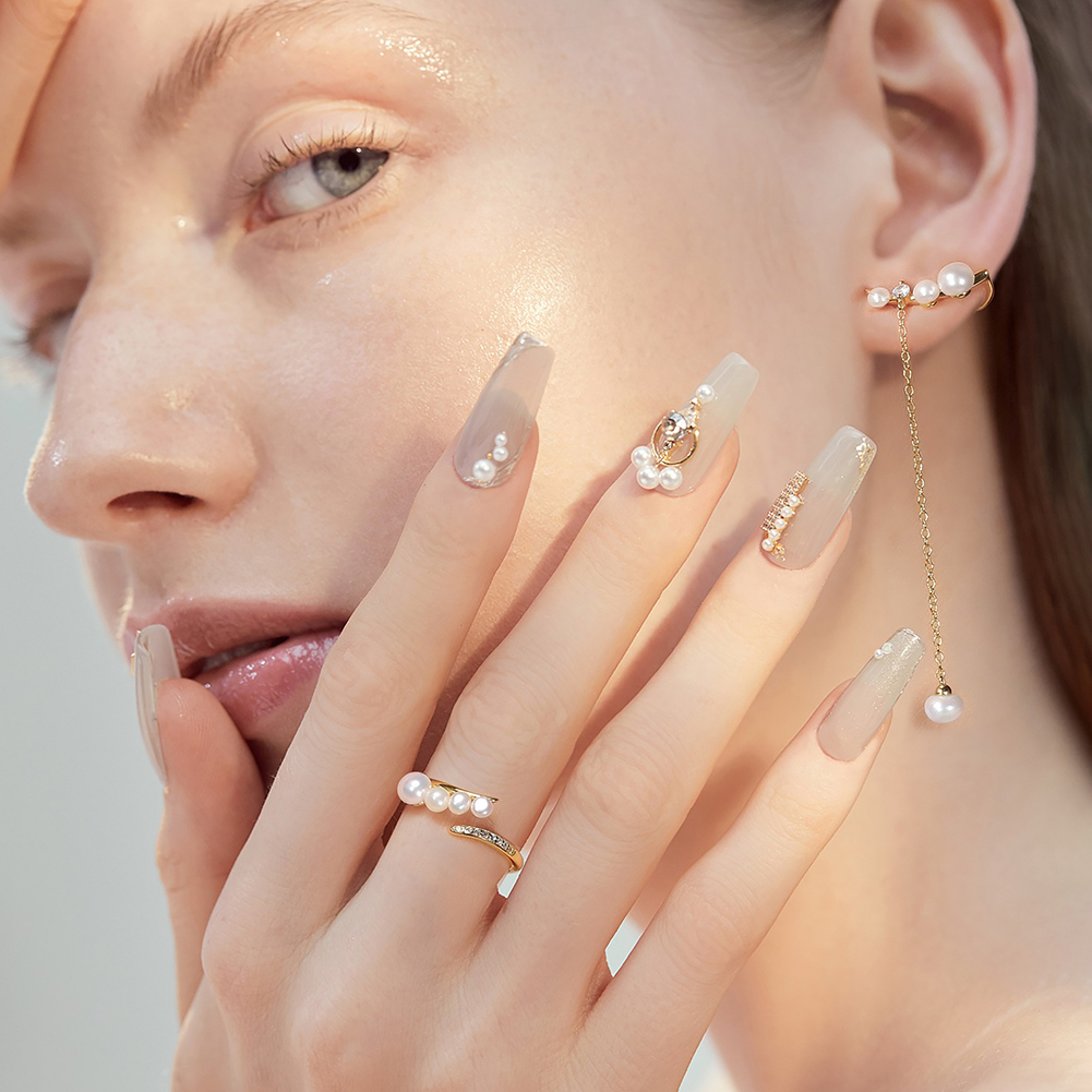 Fashion Trendy 925 Silver 14K Gold Plated CZ and Baroque Freshwater Pearl Adjustable Rings - Image 3