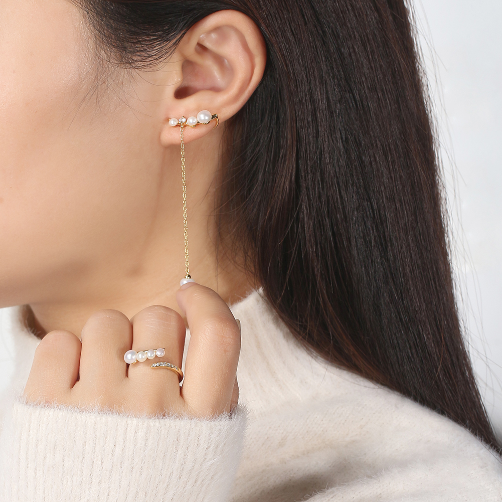 Fashion Trendy 925 Silver 14K Gold Plated CZ and Baroque Freshwater Pearl Adjustable Rings - Image 4