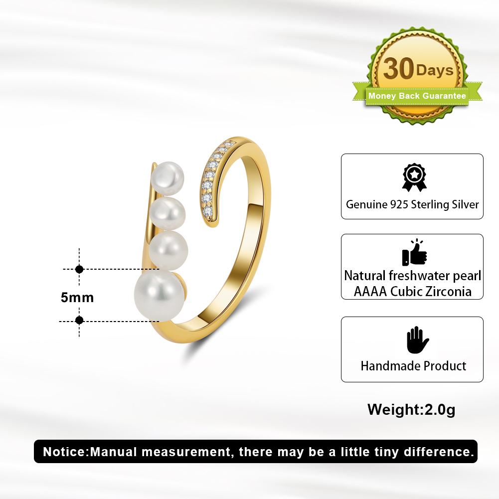Fashion Trendy 925 Silver 14K Gold Plated CZ and Baroque Freshwater Pearl Adjustable Rings - Image 6
