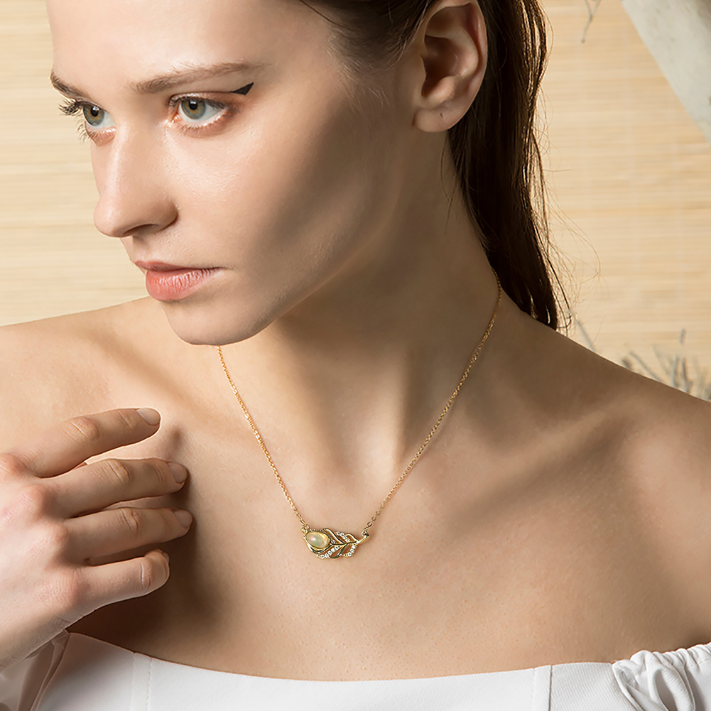 Rock Feather 925 Sterling Silver Gold Plated Genuine Natural Stone Opal Necklace and Earring Jewelry Set - Image 5