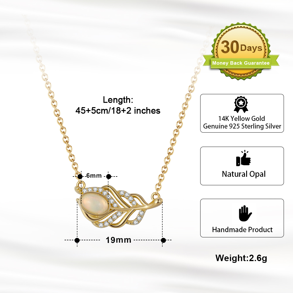 Rock Feather 925 Sterling Silver Gold Plated Genuine Natural Stone Opal Necklace and Earring Jewelry Set - Image 7
