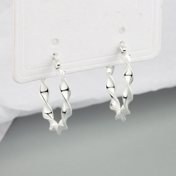 Vintage Style Rhodium Plated 925 Silver Boho Ethnic Twisted Hoop Earrings - Image 3